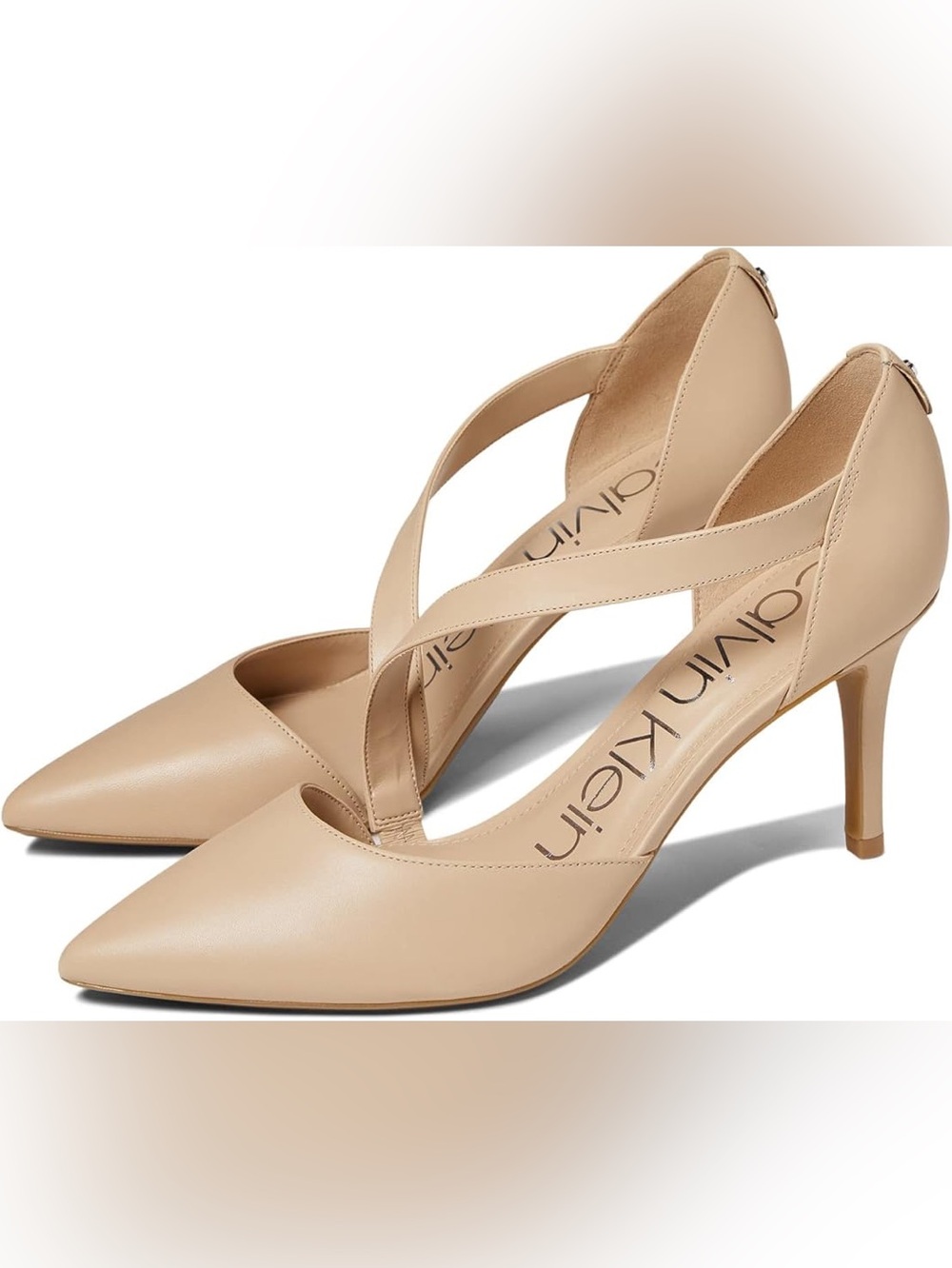 Calvin Klein Nude Pointed-Toe Cross-Strap Heels